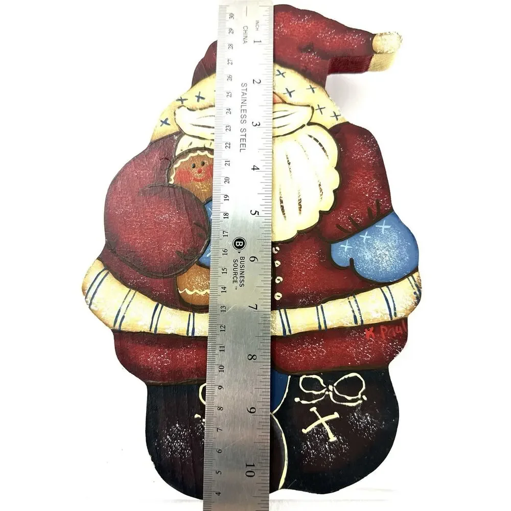 Hand Painted Wooden Santa Jar Lid Topper by K. Paul – 11”– Fits 3.125” Jar